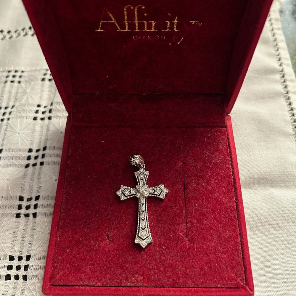 Affinity Sterling Silver Diamond Cross Enhancer Necklace